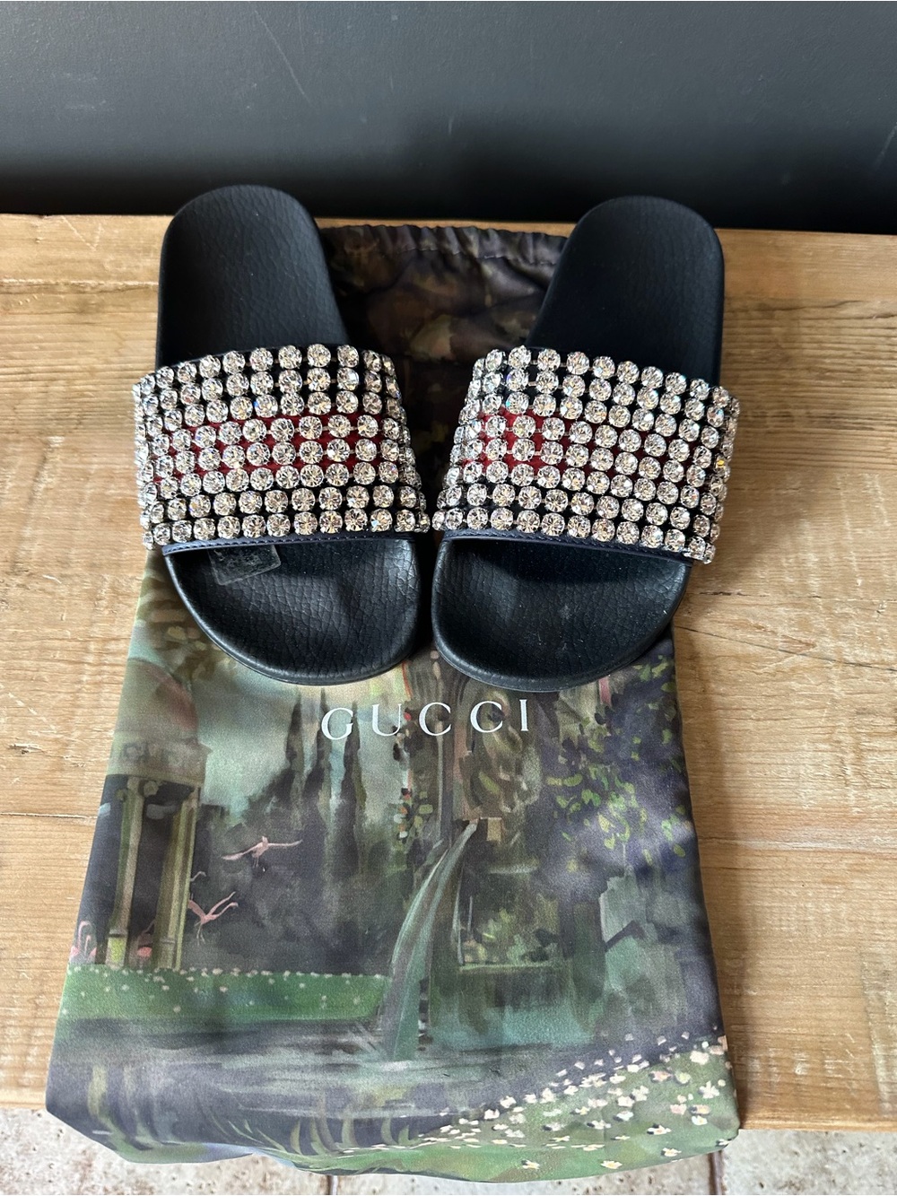 Incredible Gucci  Slide Sandals with Swarovski Crystal Embellishment